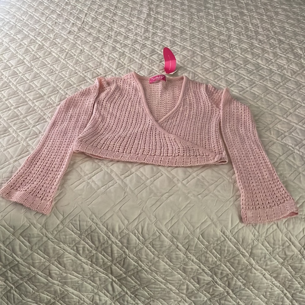 Brand - Say What? Girls - Girls long sleeve short open sweater, Medium, Pink - Picture 10 of 11